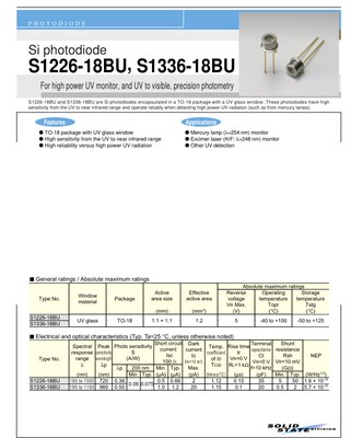 S1226-18BU日本滨松传感器 原装HAMAMATSU Si photodiode for uv