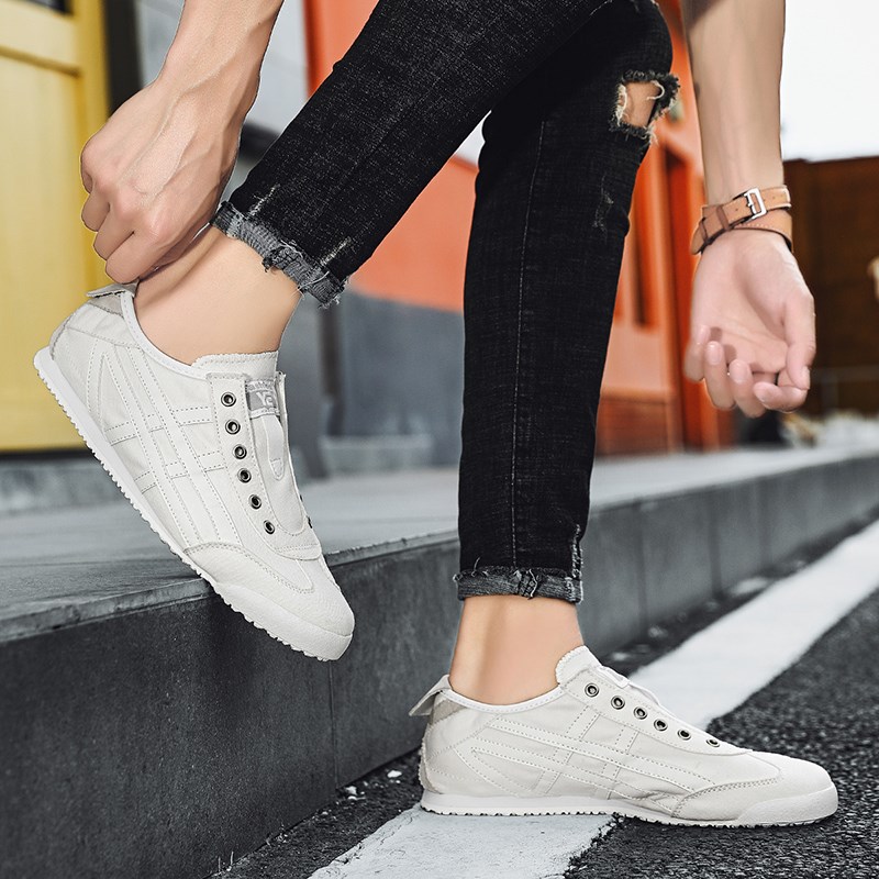 日系一脚蹬潮流帆布鞋男透气休闲布鞋子春季小白板鞋套脚懒人鞋子