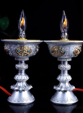 居家室内八吉祥电子酥油灯供灯钨丝灯泡无烟烛灯灯对