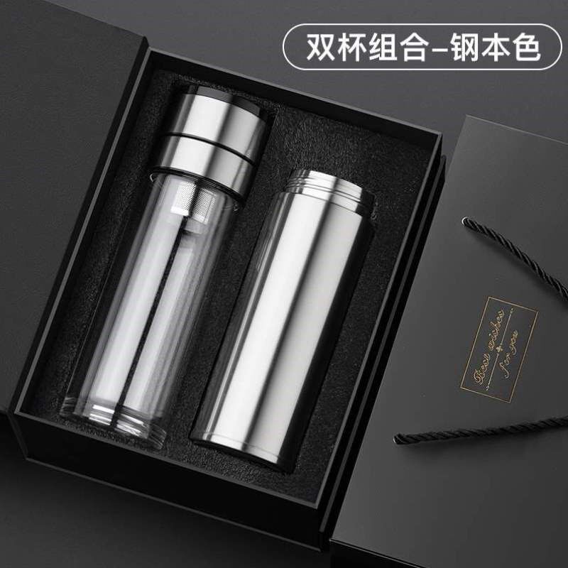 男士双层分离速茶水刻字茶杯车载可开水玻璃杯开盖单手杯