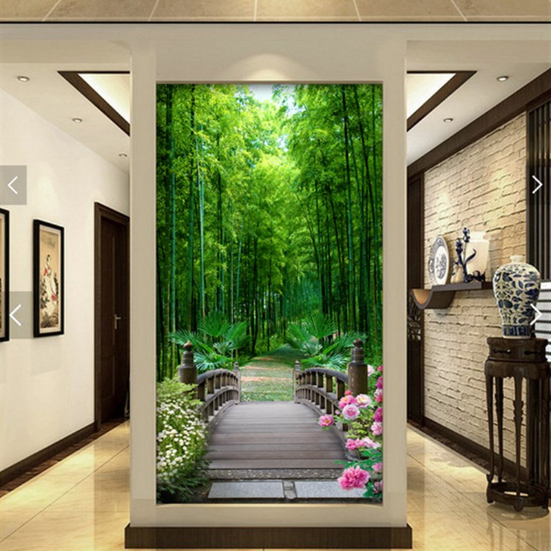 玄关过道墙贴画3立体壁画自粘防水壁纸客厅墙纸贴纸林荫小道定制