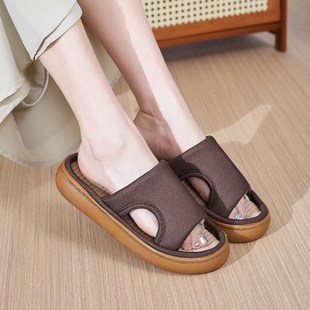 亚麻凉拖鞋夏男女士厚底防滑牛津底中老年脚肿脚胖大拇指外翻拖鞋