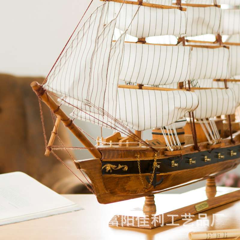 大件型帆船工艺品 摆件海洋风格一帆风顺摆件木质模型家居装饰