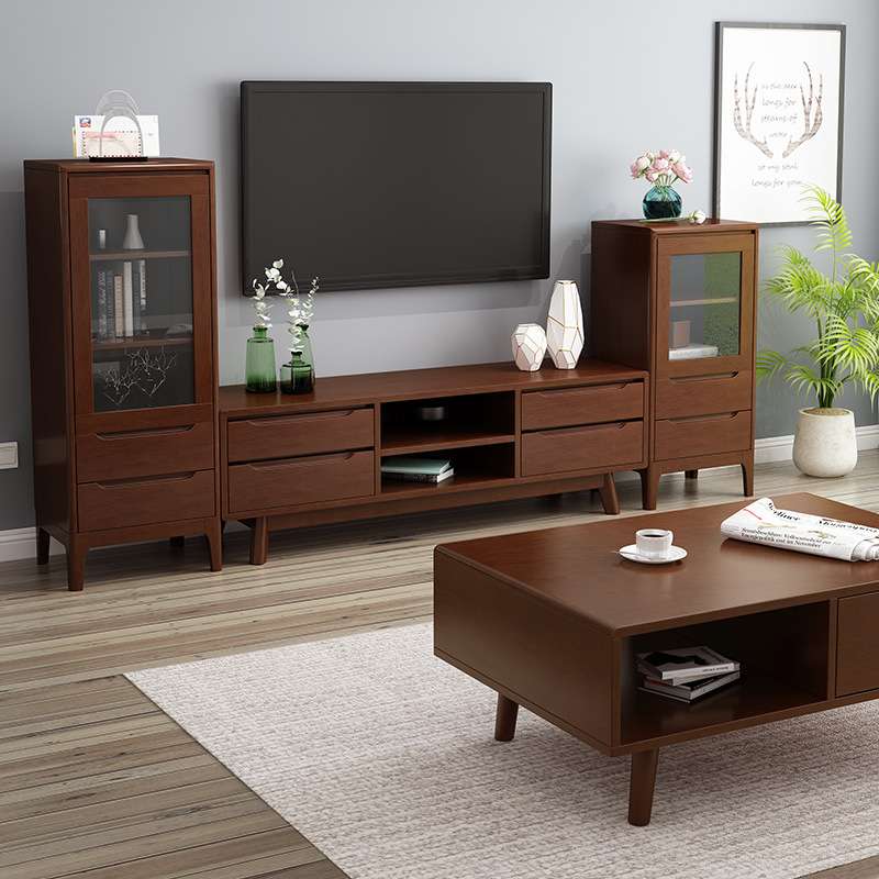 北欧实木电视柜现代简约小户型客厅储物地柜抽拉门边柜橡木视听柜