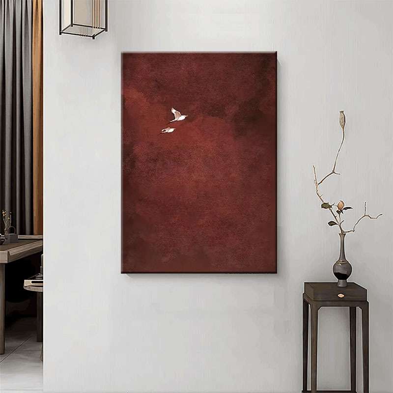 手绘油画复古红色客厅背景墙装饰画新中式红红火火高级别墅玄关画图片