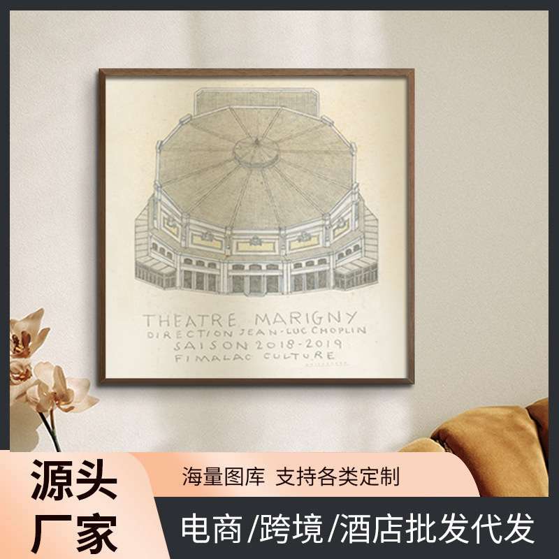 马里尼剧院法式vintage复古客厅装饰画美式走廊壁画欧式建筑挂画图片