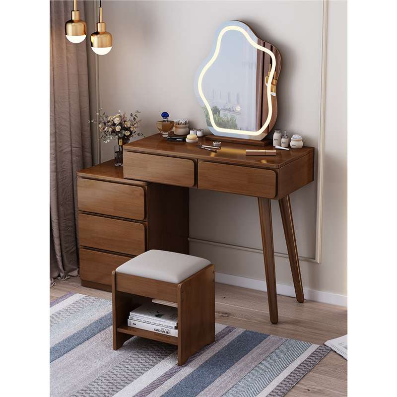 法式奶油风白色实木梳妆台带斗柜一体现代简约小户型卧室化妆桌