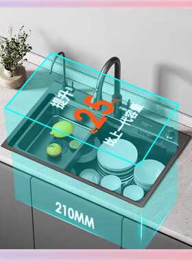 W9YX枪灰色厨房水槽大单槽家用加厚手工纳米SUS304不锈钢洗菜盆洗