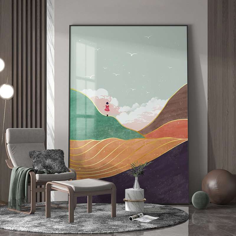 北欧现代大幅客厅落地画抽象几何山水玄关装饰画莫兰迪酒店走廊画图片