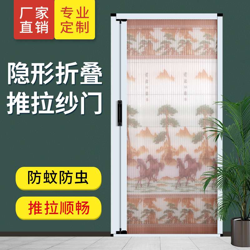 折叠纱门推拉式隐形防蚊门帘纱窗门铝合金无轨伸缩沙门入户门家用