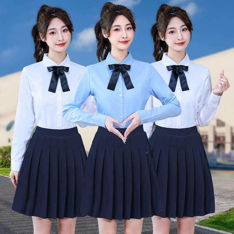 幼儿园教师园服衬衫裙春秋装长OOH袖职业装老师工作服套幼师白服