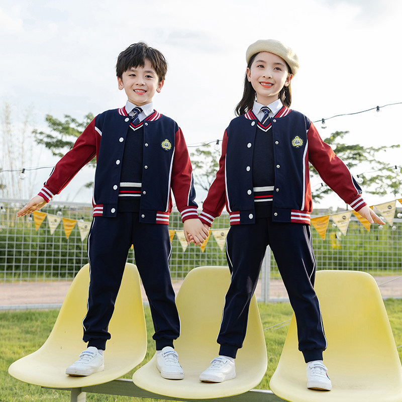 英伦风棒球服校服套装小学生班y服秋冬新款四件套毕业照幼儿园园