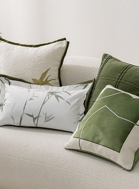 新款中式雨燕绿色抱枕轻奢古风客厅沙发靠垫床头靠背靠枕抱枕套