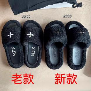 毛毛拖十字架e黑色气球新款乌云密布外穿增高拖鞋荒野厚底一字拖