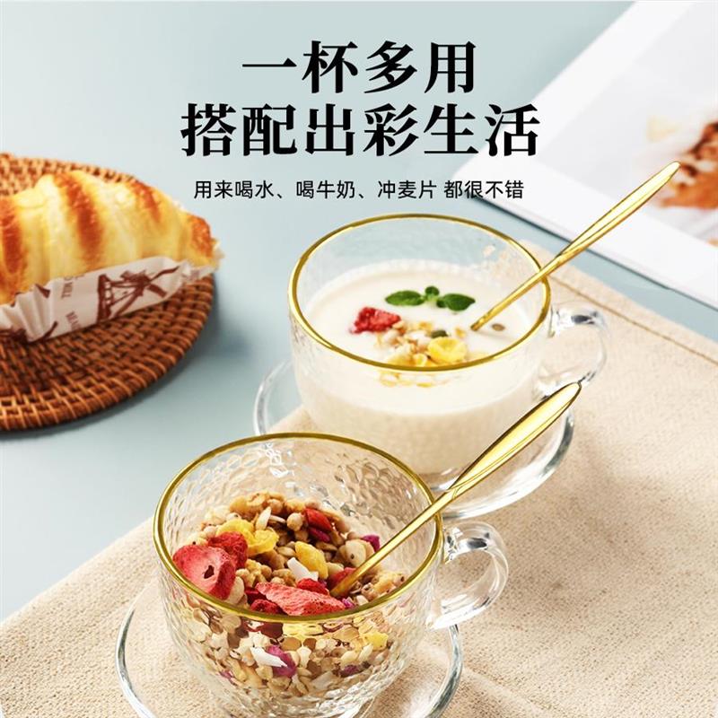 可微波炉加热早餐杯o带盖勺咖啡牛奶杯燕麦片玻璃杯耐高温喝水杯