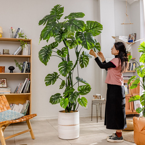 大型龟背竹仿真植物假树室内客厅落G地仿生绿植盆栽装饰造景摆件