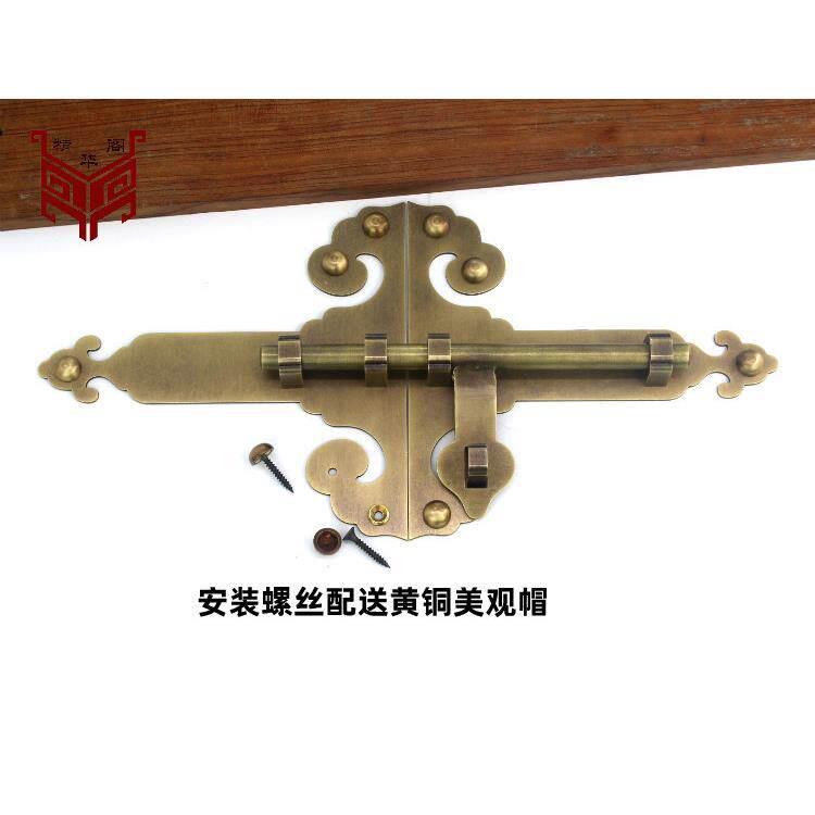 中式无品牌/仿纯铜门插免销老式大门锁木门闩插销打孔古全铜加厚
