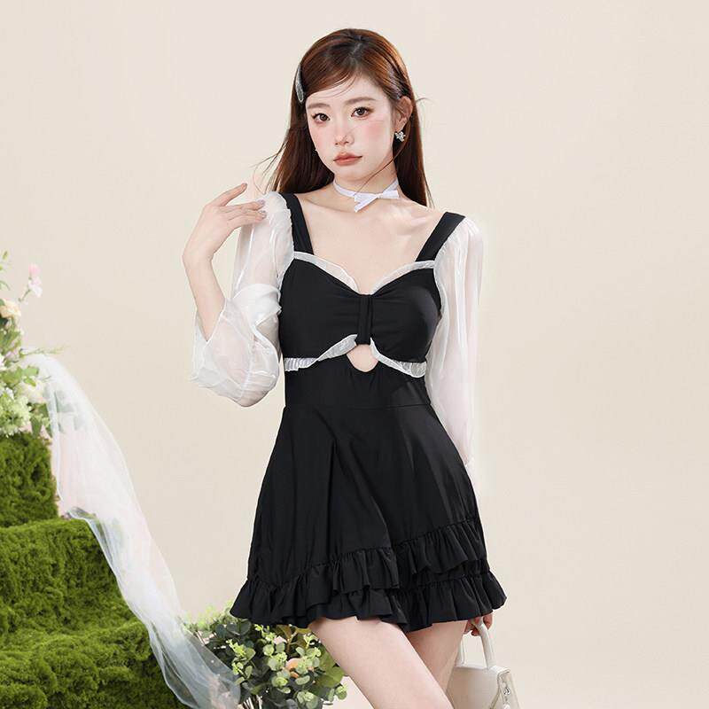 连体泳衣女夏高级感款新假显瘦肚保守长袖裙3LFjkTRh遮式平角游泳