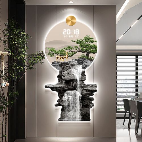 流水生财万年历2025新款玄关电子屏智能时钟迎客松W客厅装饰画挂