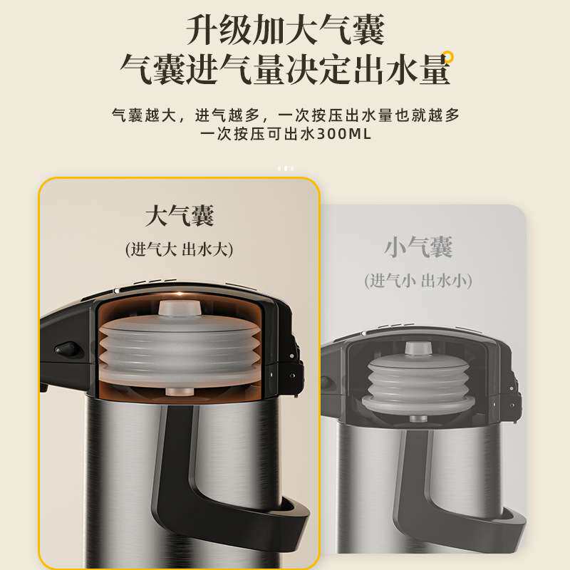 德国红胆按压式保温壶家用气压式开水壶大容量不锈钢暖壶便携