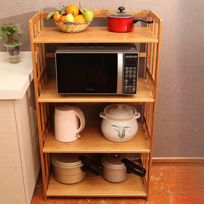 楠竹厨房置物架微波炉架收纳调味料用品落地多层4实木架子3烤箱架
