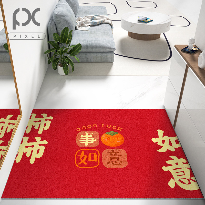 入户门地b垫红色丝圈进门门口脚垫家用玄关耐脏防滑蹭土可裁剪垫