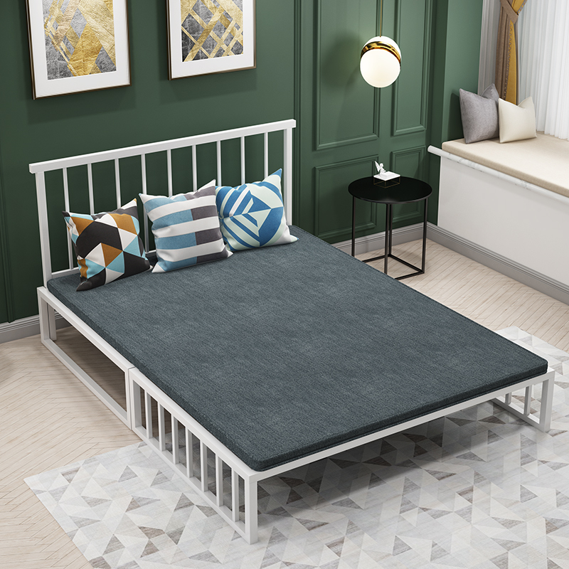 北卧铁艺可折叠双人床小户型坐卧两用床多功能金属客厅双人沙发床