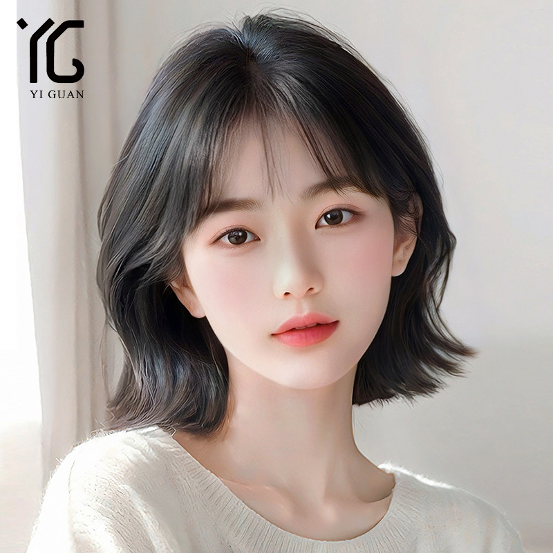 假发女短发真发全真m人发丝自然蕾丝减龄微卷光头专用波波头假发