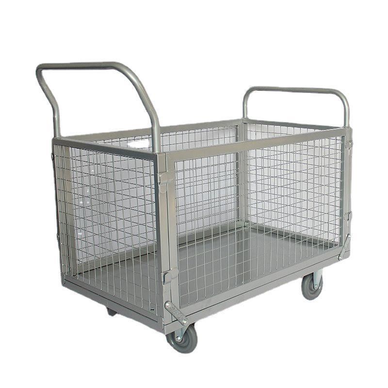 围栏车超市推车摆摊护栏小拖车物流中转平板车手仓库带推货车折叠