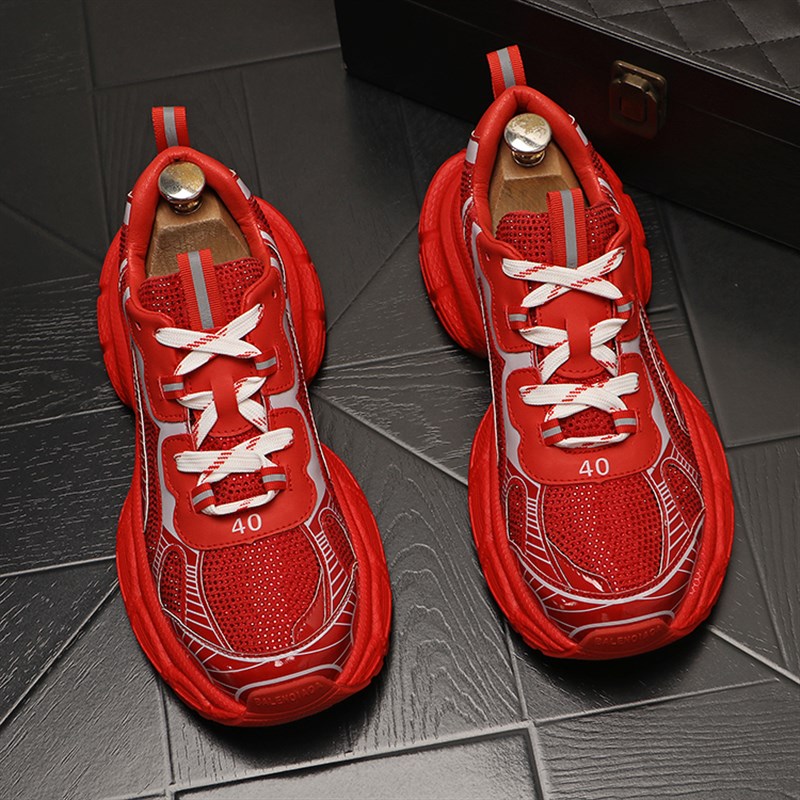 水钻男老爹鞋设计款潮流小众低帮增高鞋厚底系带休闲运动鞋男鞋子