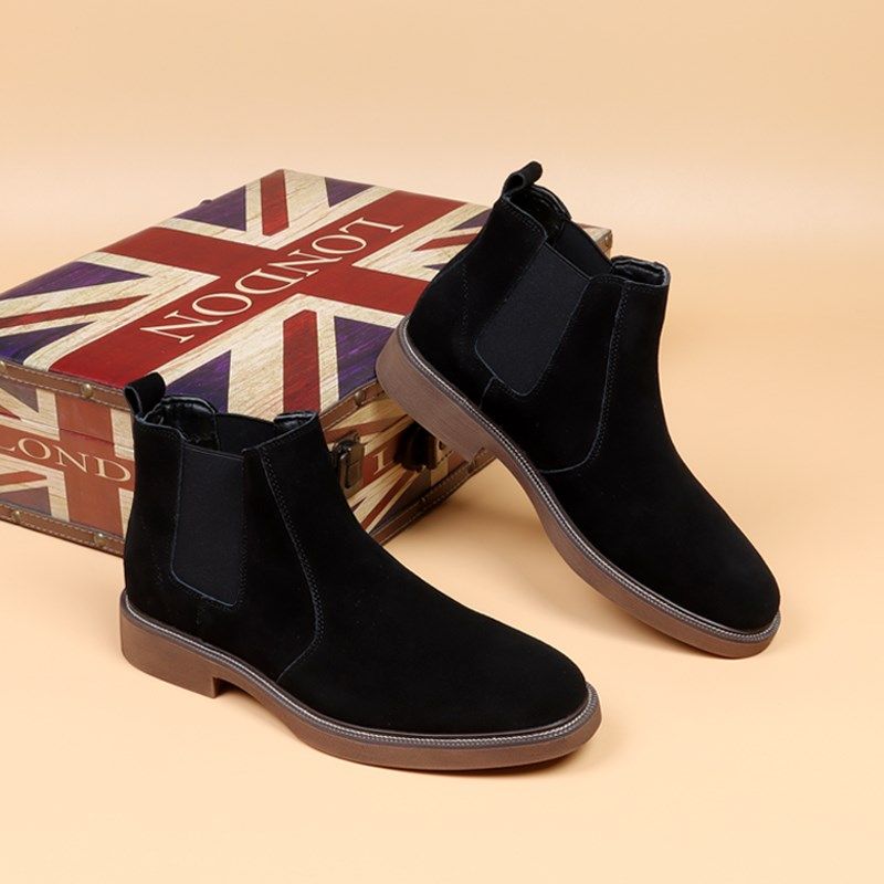 新款尖头韩版皮靴男加绒增高反绒磨砂短靴马丁靴发型师高帮皮鞋子