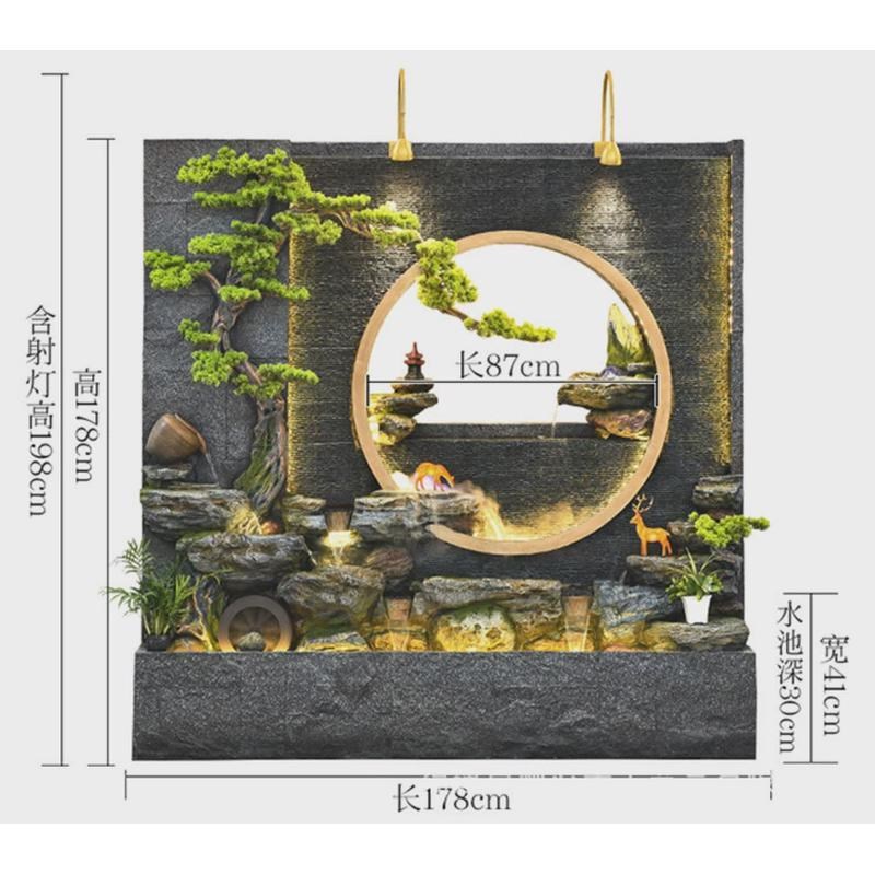 大型水幕墙假山流水摆件落地客厅鱼缸庭院水景店铺酒吧流水墙装饰