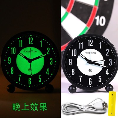 Z655摆件摆放台式钟表夜光充电闹钟小学生用简约家用台钟静音座钟