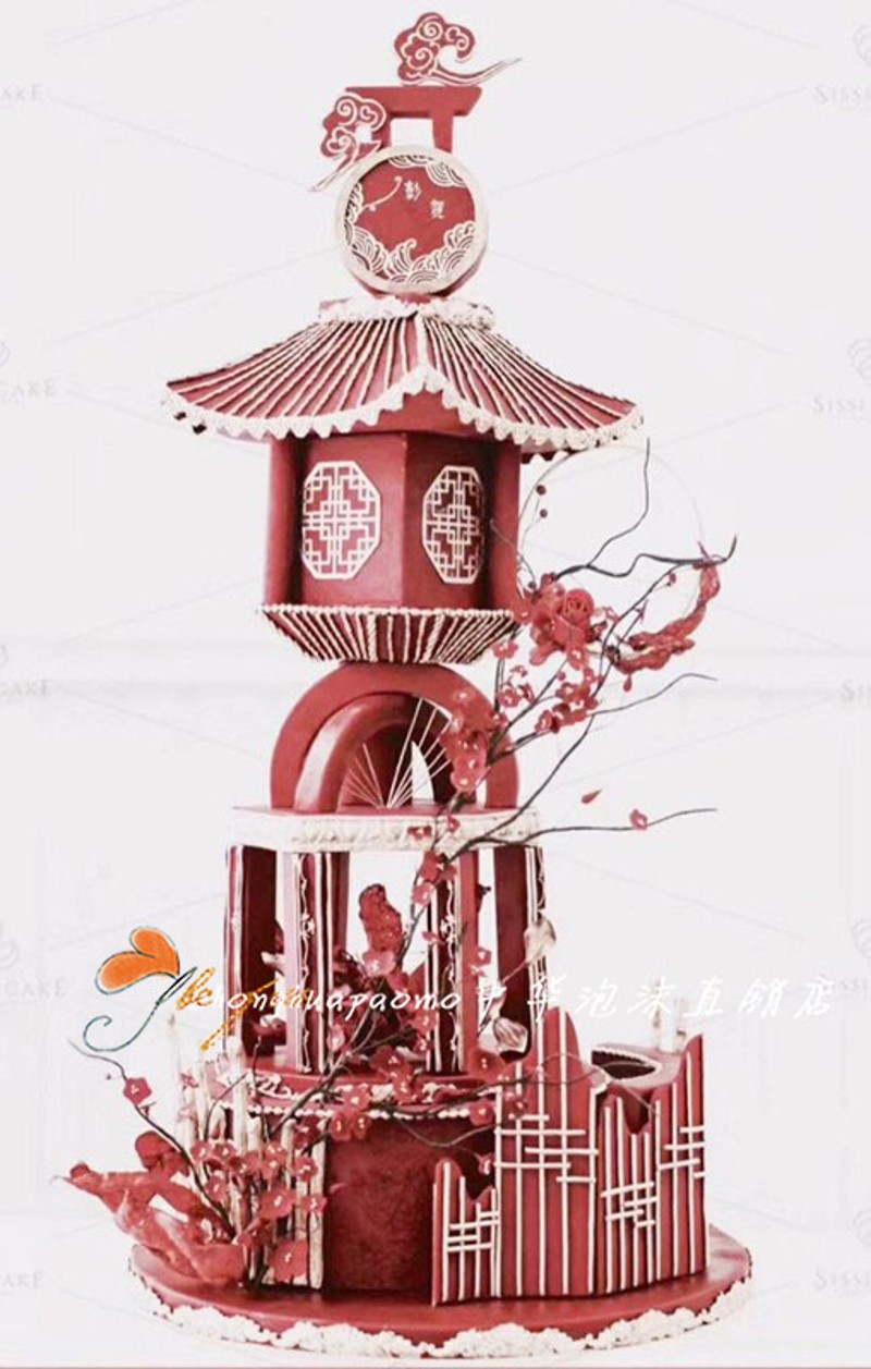 新品翻糖泡沫模型中国风泡沫模型大红色蛋糕模型烘焙磨具泡沫假体