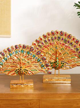 东南亚孔雀装饰摆件实木雕客厅玄关柜特J色装饰品东南亚风格工艺