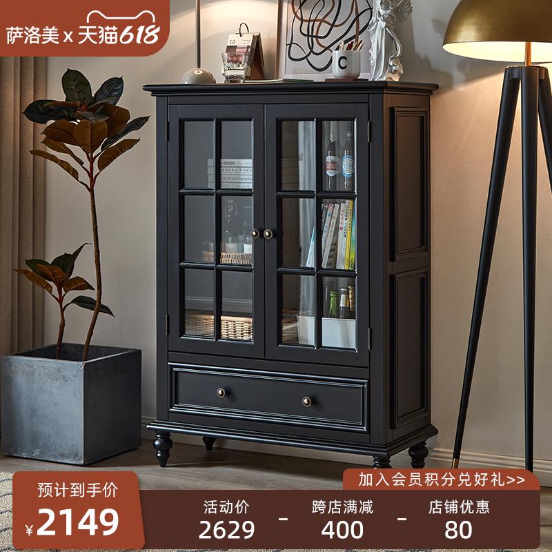美式全实木酒柜黑色o简约现代小户型客厅靠墙储物展示柜餐厅餐边