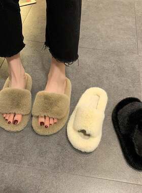 毛拖鞋出女夏外穿年秋Q374冬季新款毛网红超火仙平底女小众凉鞋拖
