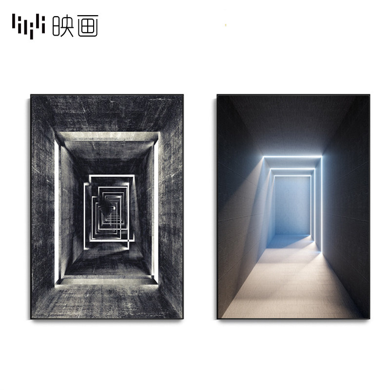 工业风装饰画空间延伸玄关画竖版走廊尽头挂O画过道现代背景墙壁