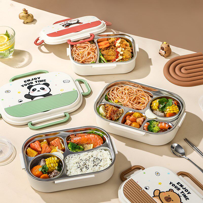 不锈钢儿童保温j饭盒,适用于小学生,上班族,微波炉加热饭盒套装