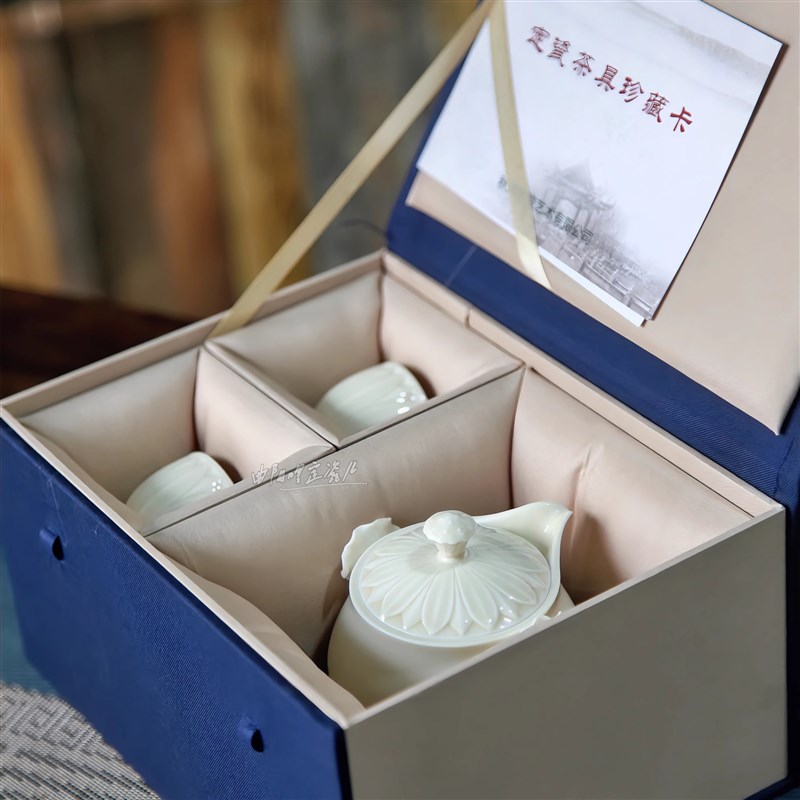 曲阳秋鸿定瓷整套茶具定窑白瓷莲瓣手抓壶喝茶专用茶壶Z茶杯礼盒