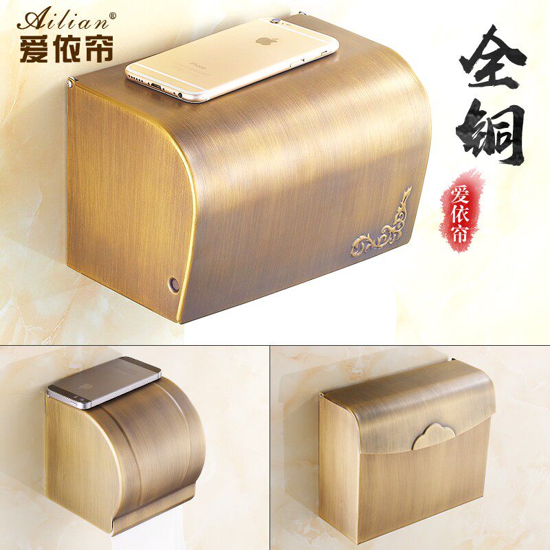 全铜欧式仿古免打孔厕纸架厕纸盒厕所纸巾盒卫生纸U盒防水手纸卷