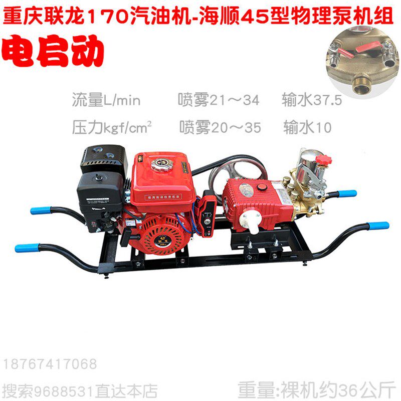 联龙170型电启动配海顺W45型物理柱塞泵抽水打药器喷雾机组担架式