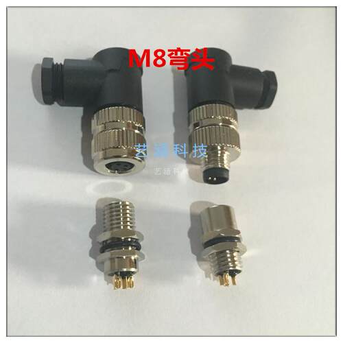 航空插头连接器传感器 M8-3芯4芯5芯64P母头公头弯头90度防水IP67
