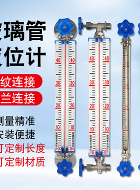 玻璃管液位计不锈钢螺纹法兰连接考克水位计消防水箱水池储罐油位