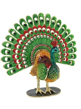 景区热卖珐琅彩工艺礼品开屏大孔雀摆件小饰品收纳盒合金装饰品