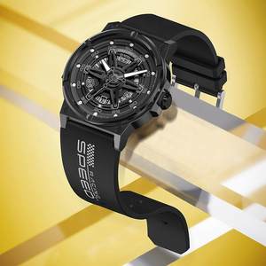 亚铂尼星轨系列镂空机械风国表运动时尚硅胶带腕表日历防水石英表