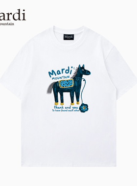 官方旗舰店 Mardi Mountain韩国正品2026夏新款黑白纯棉短袖女t恤