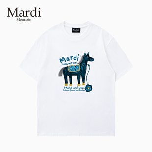 官方旗舰店 Mardi Mountain韩国正品2026夏新款黑白纯棉短袖女t恤