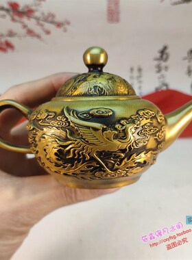 仿古铜壶纯铜龙凤壶摆q件水壶茶壶紫铜包浆家居装饰把玩收藏工艺