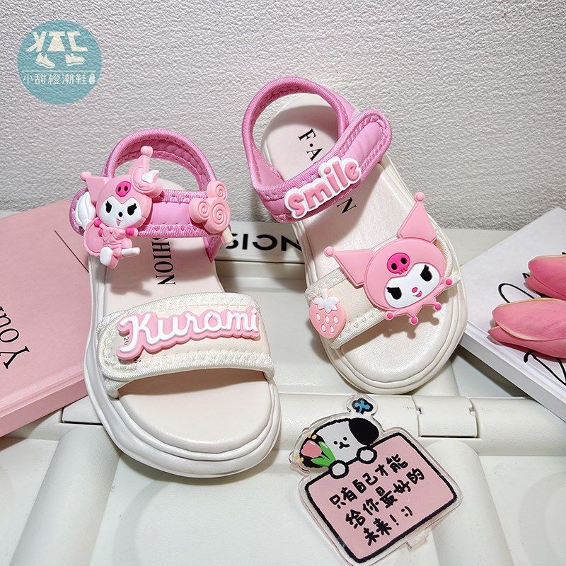 网红粉色凉鞋女童夏款公主鞋子2024年夏季新款时尚小学生韩版软底